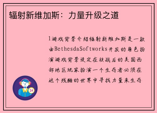 辐射新维加斯：力量升级之道